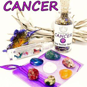 ♋ CANCER Zodiac Gift Set ♋ Roller Bottle + Pocket Crystals + Loose Incense Blend